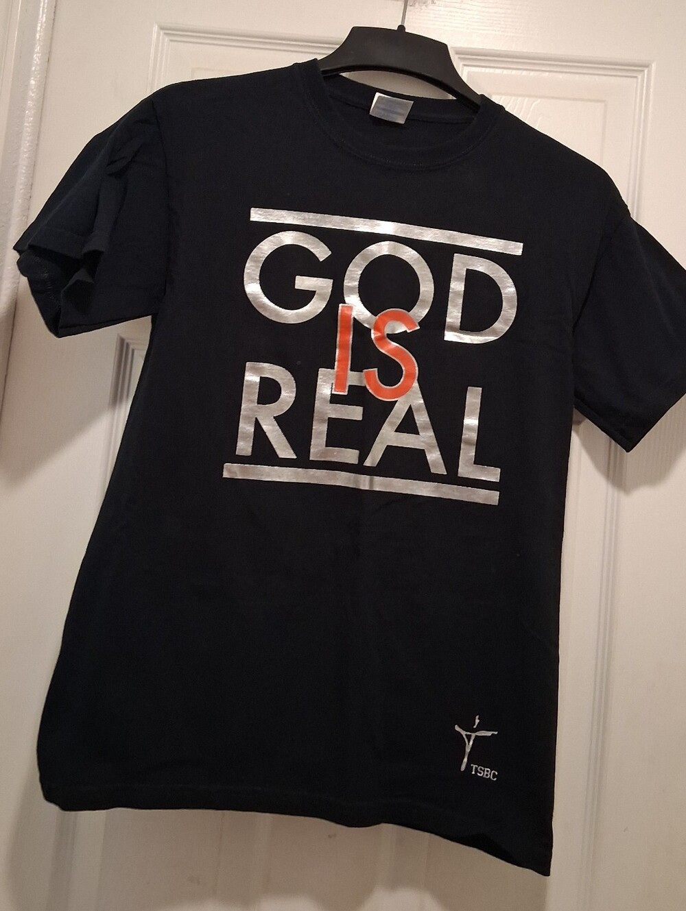 Gildan Black Tee with Blue Logo Tag